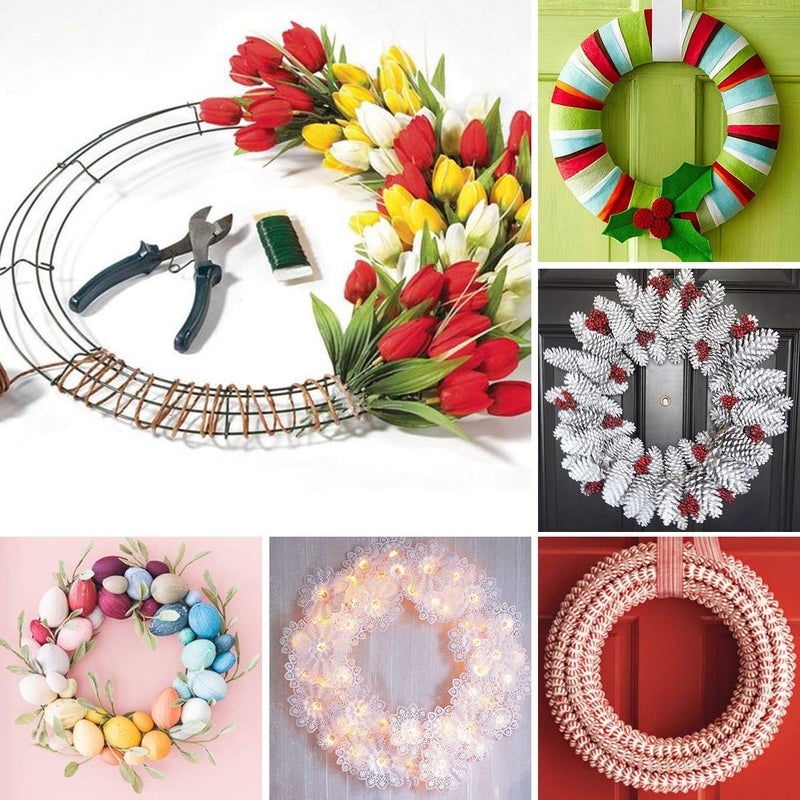 MJRASG 6 Pack Wire Wreath Frame 10 Inches Metal Wreath Frame Wreath Form Wreath Hoop Wreath Ring with 6 Pcs Adhesive Hooks and 38 Yard 22 Gauge Paddle Wire for Crafts - Image 4